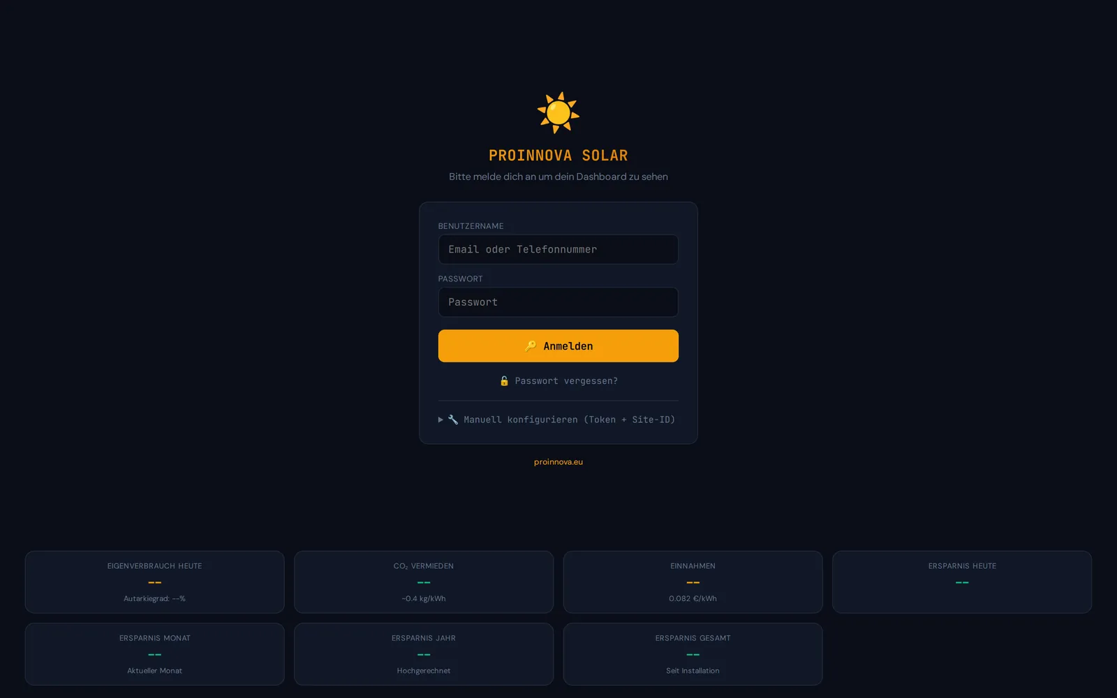 Proinnova Solar Dashboard – Screenshot